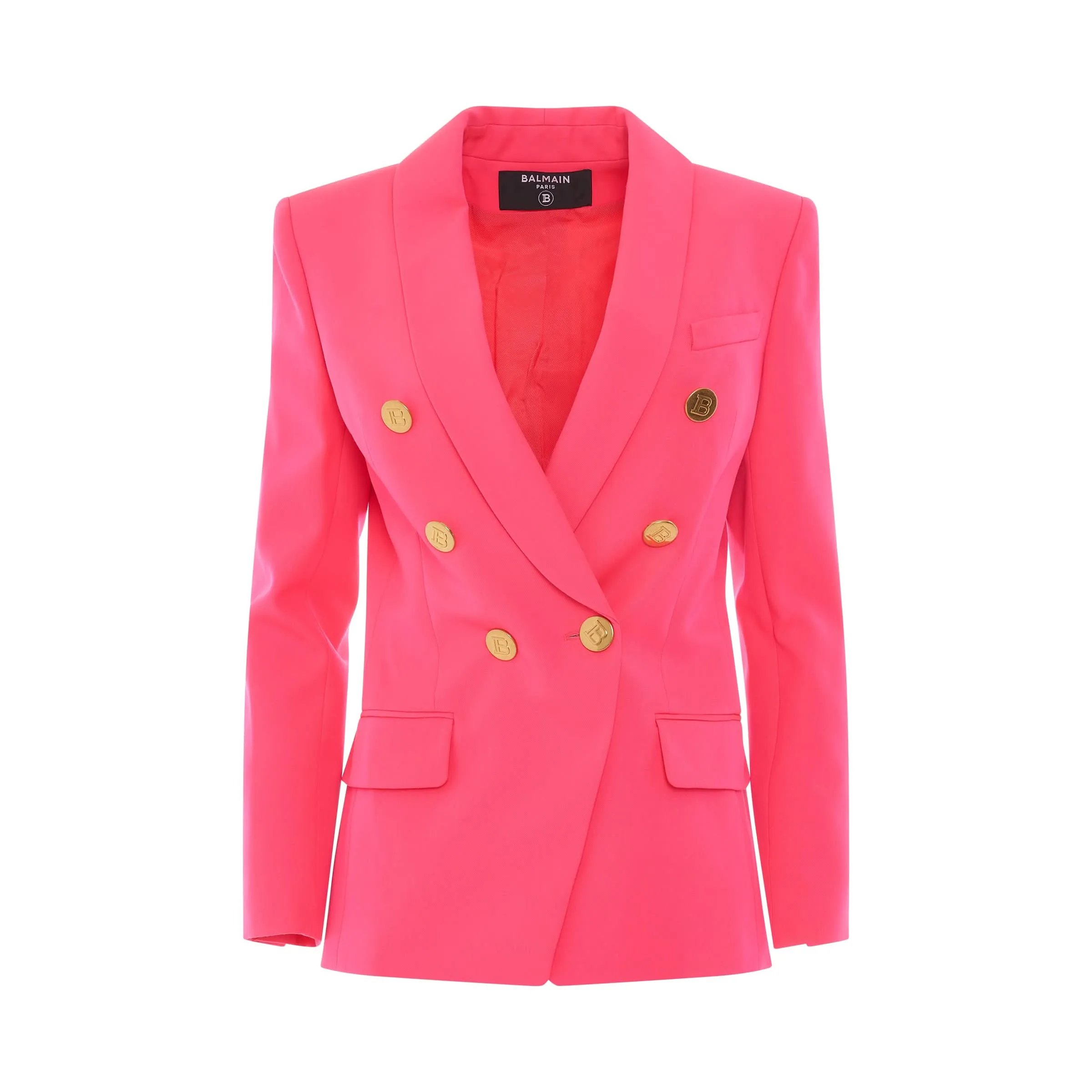 6 Button Double Breasted Long Jacket in Neon Pink