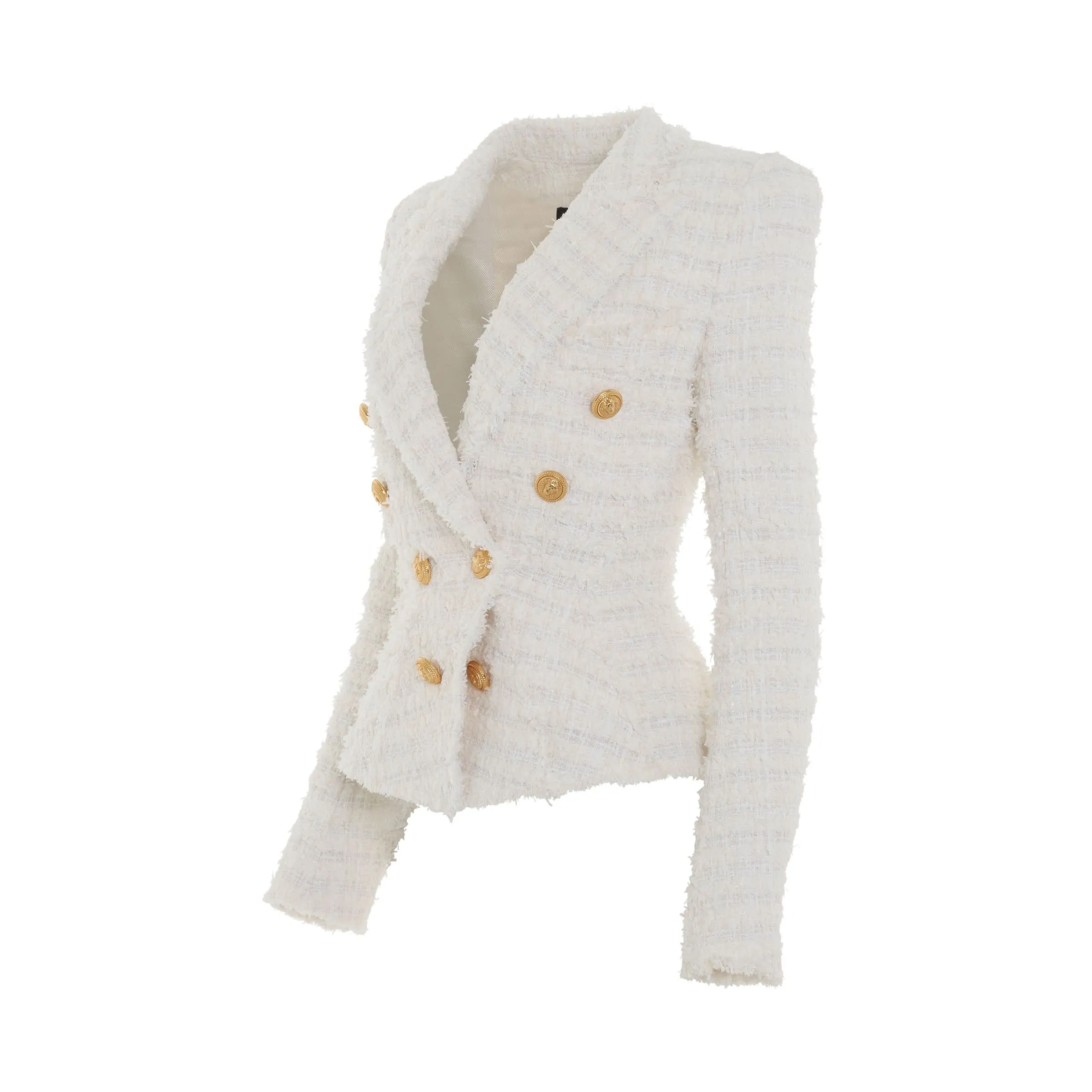 8 Button Tweed Jacket in White