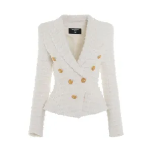 8 Button Tweed Jacket in White