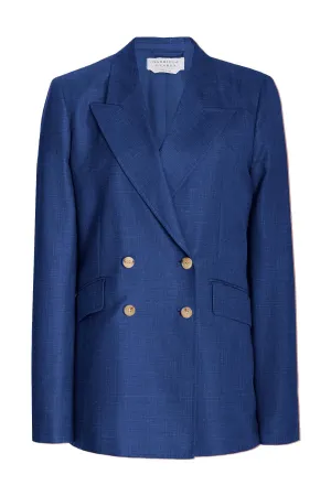 Angela Blazer in Cobalt Wool and Silk Linen