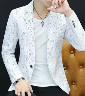 ARWEN & AJH GROUP  2024 Men 's casual collar blazers  youth handsome trend Slim print blazers   5XL   6XL