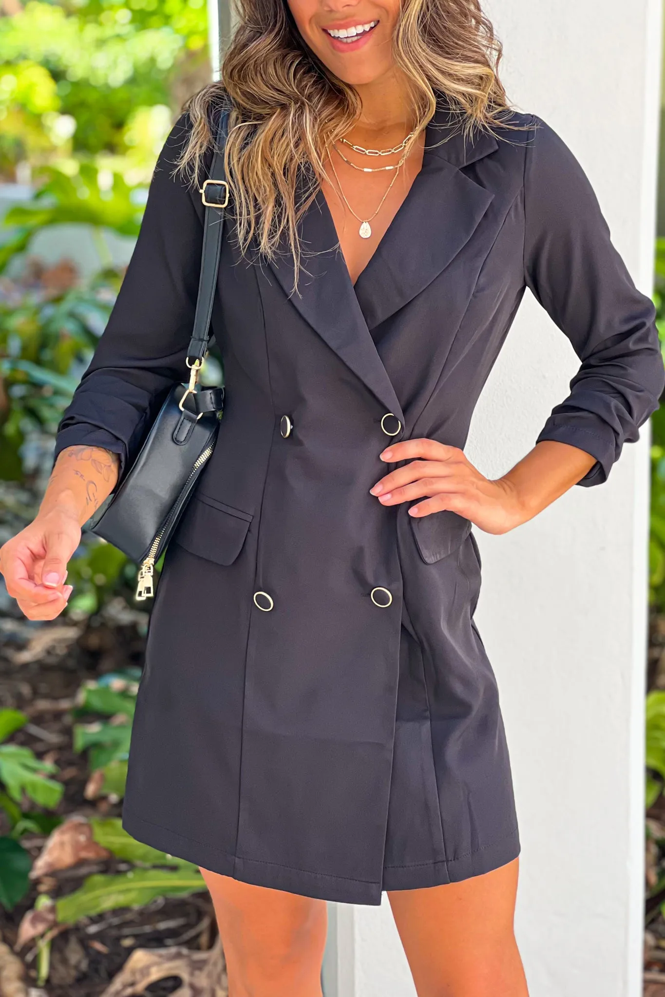 Black 3/4 Sleeve Blazer Dress