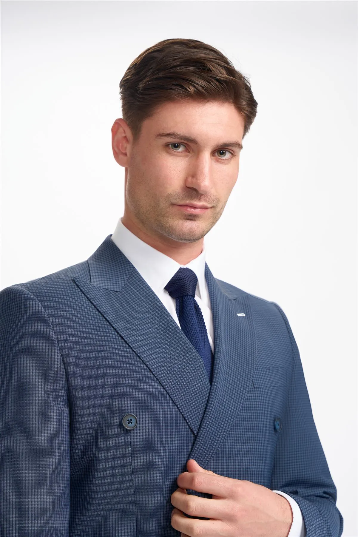 Bond Navy Check Double Breasted Blazer