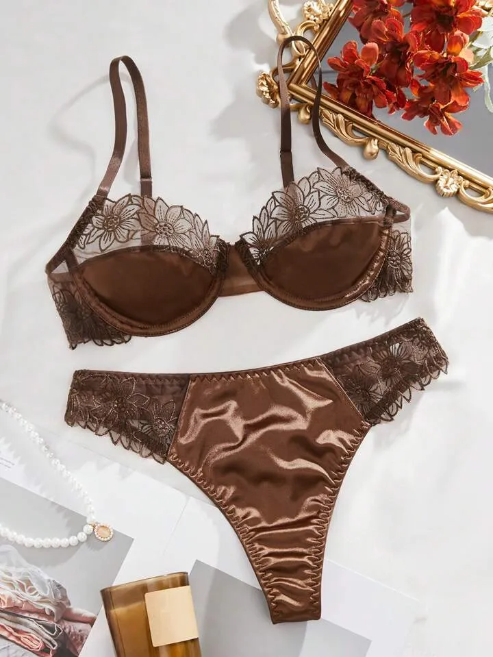 Brown Silk Lingerie Set