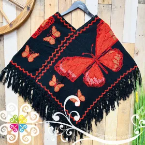 Butterfly Design Embroider Poncho - Mañanita