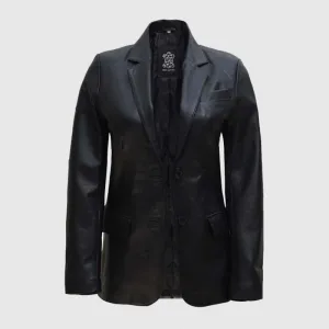 Buy New Fashion Style Coat Womens Two Button Black Leather Blazer Coat