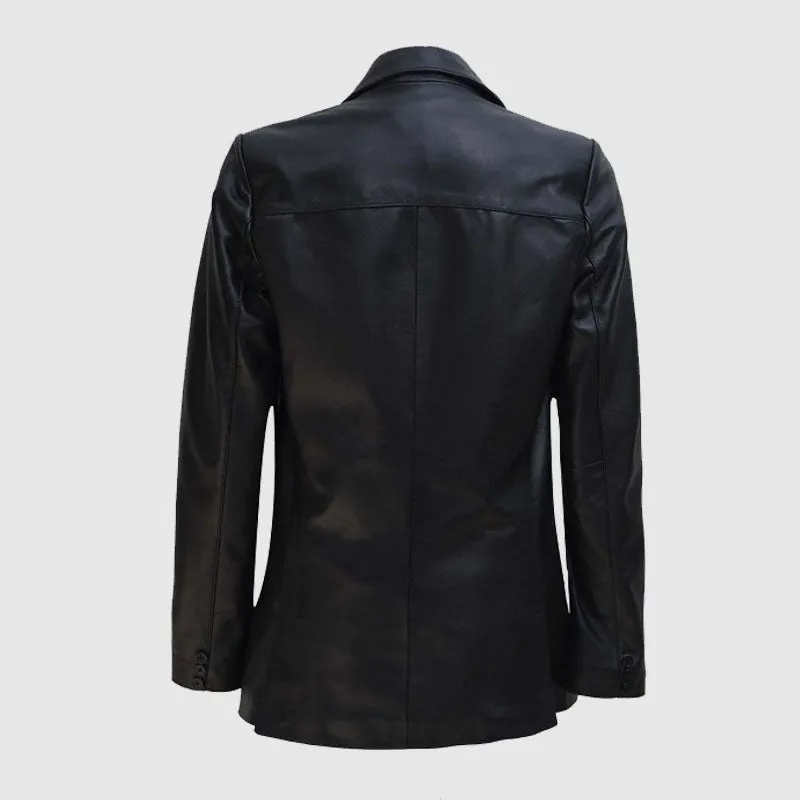 Buy New Fashion Style Coat Womens Two Button Black Leather Blazer Coat