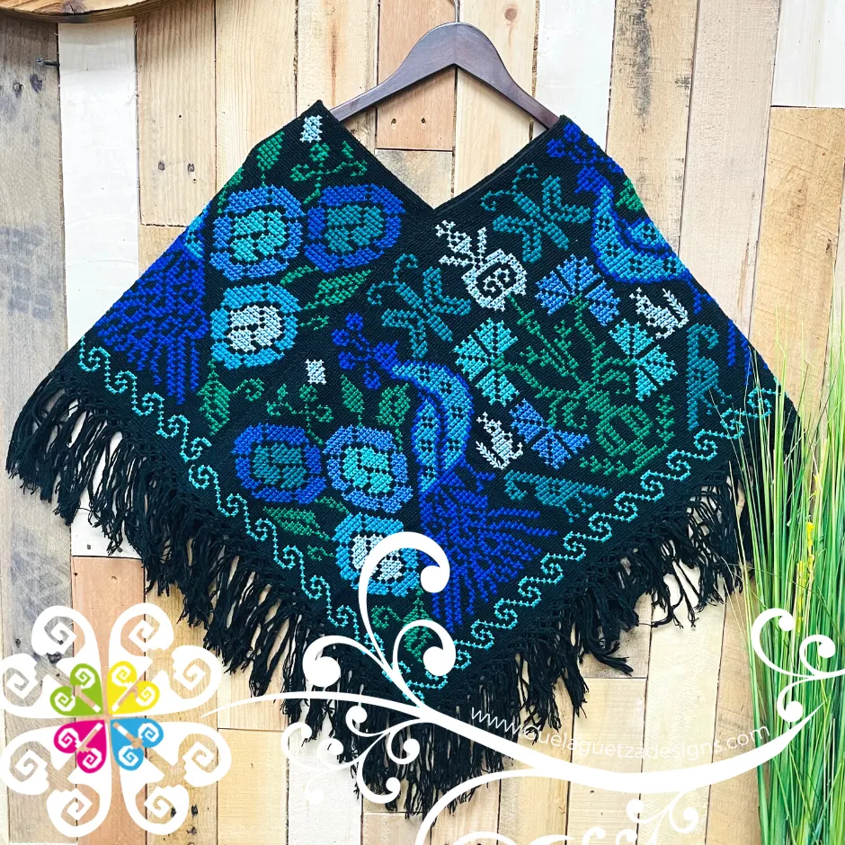 Colors Peacock Design Embroider Poncho - Mañanita