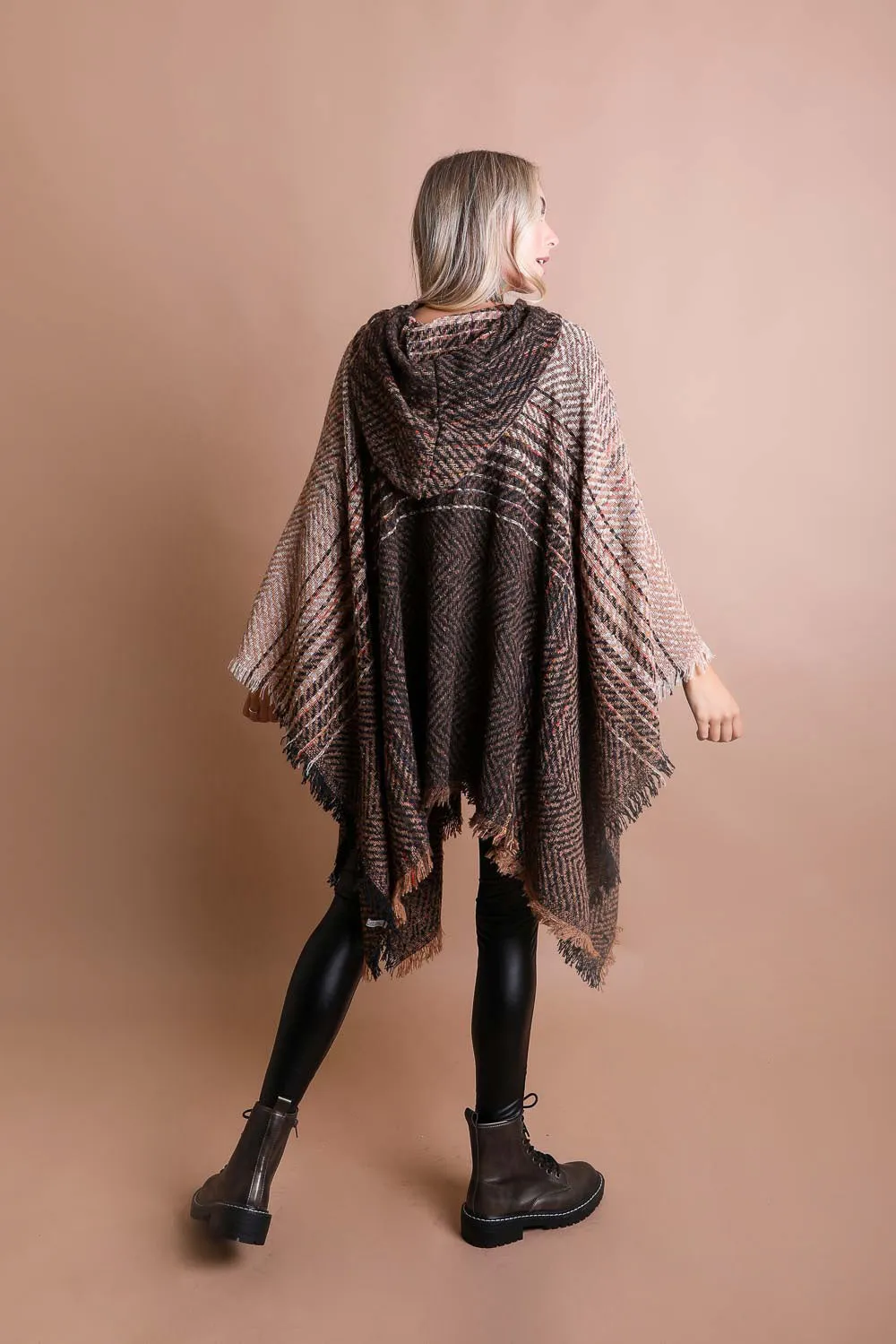 Cuddly Herringbone Hooded Poncho