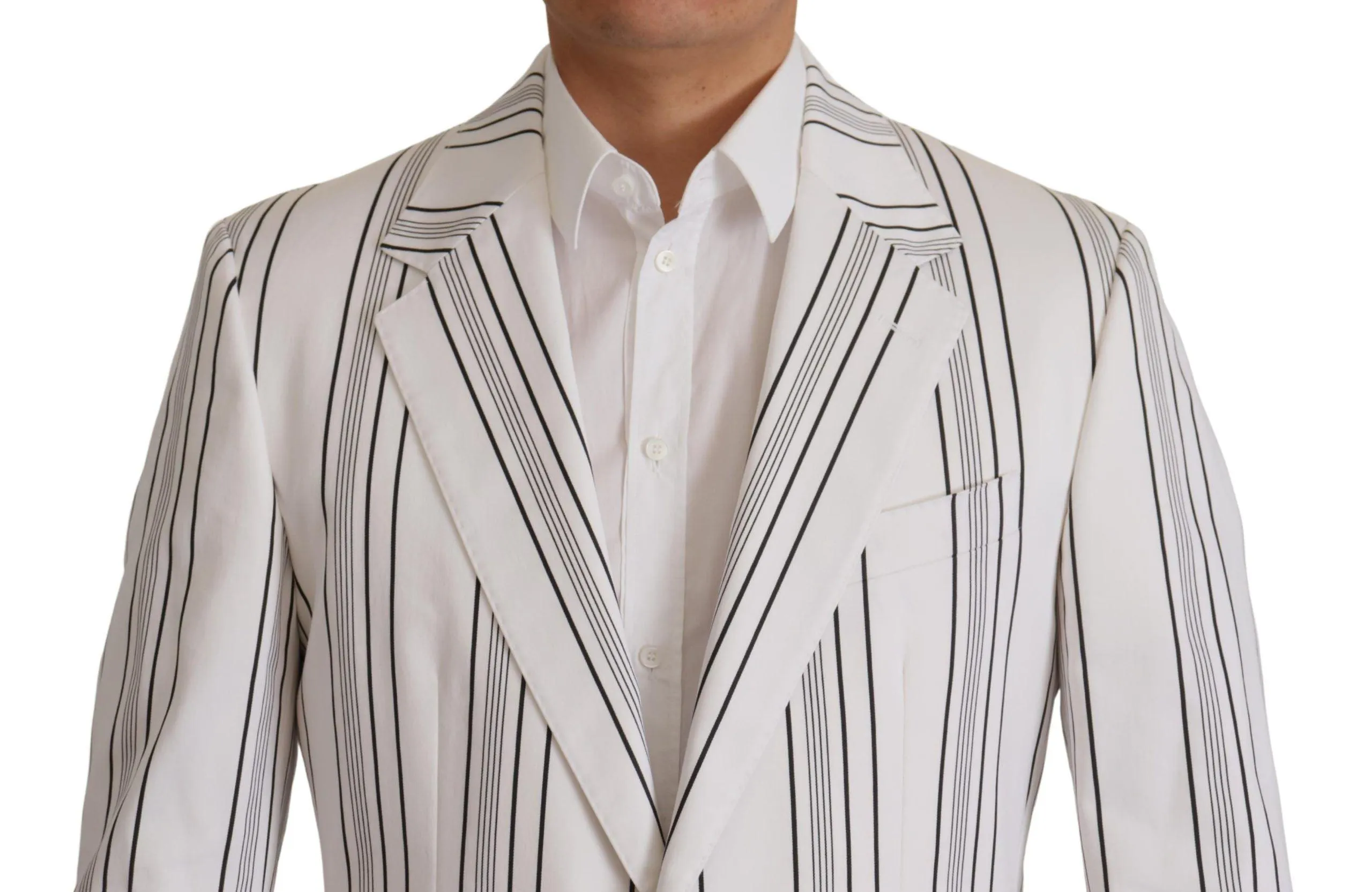 Dolce & Gabbana White Stripes Cotton Single Breasted Blazer