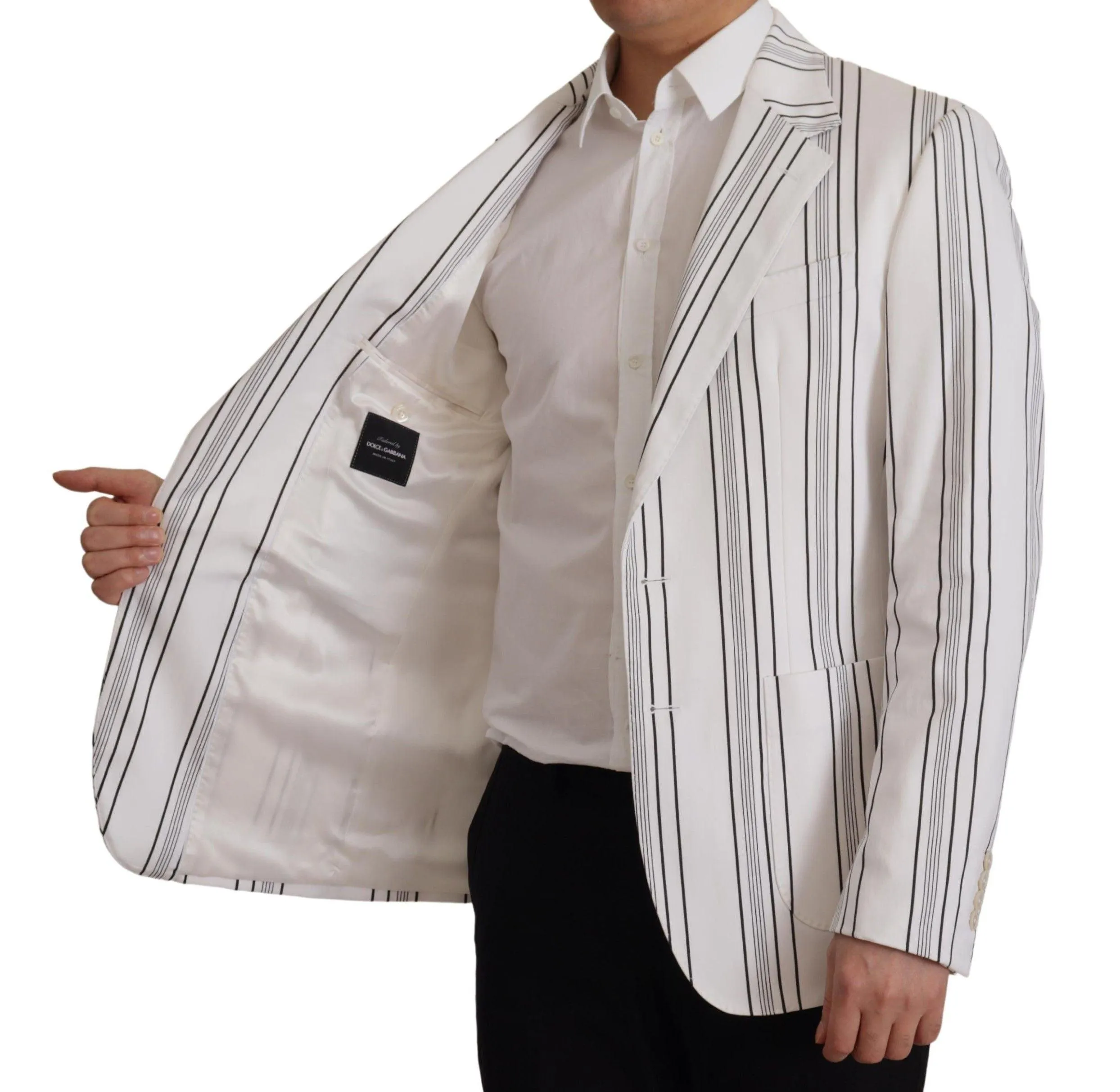 Dolce & Gabbana White Stripes Cotton Single Breasted Blazer