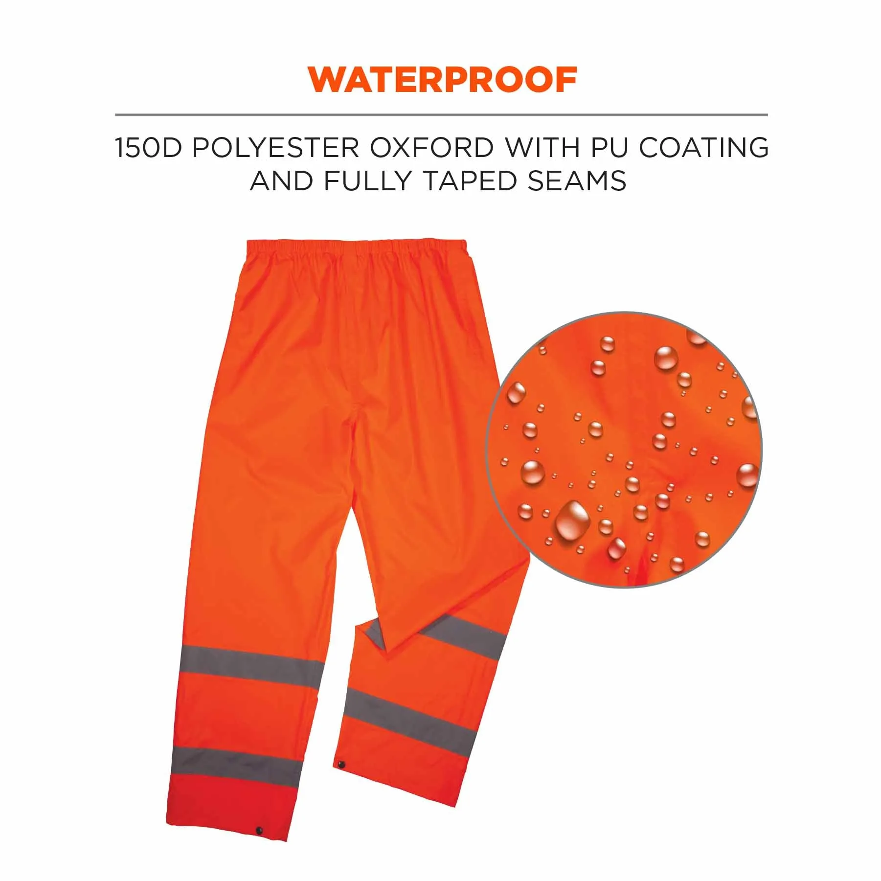 Ergodyne 25444 8916 L Orange Class E Lightweight Hi-Vis Rain Pants