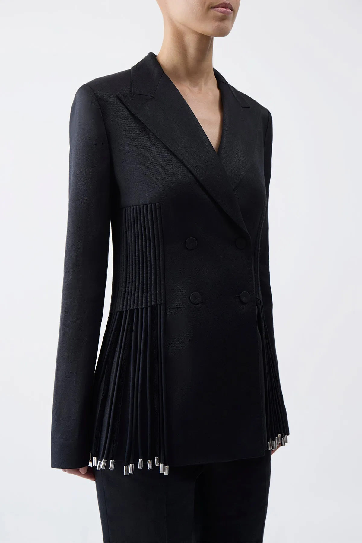 Giorgio Fringe Blazer in Black Textured Linen