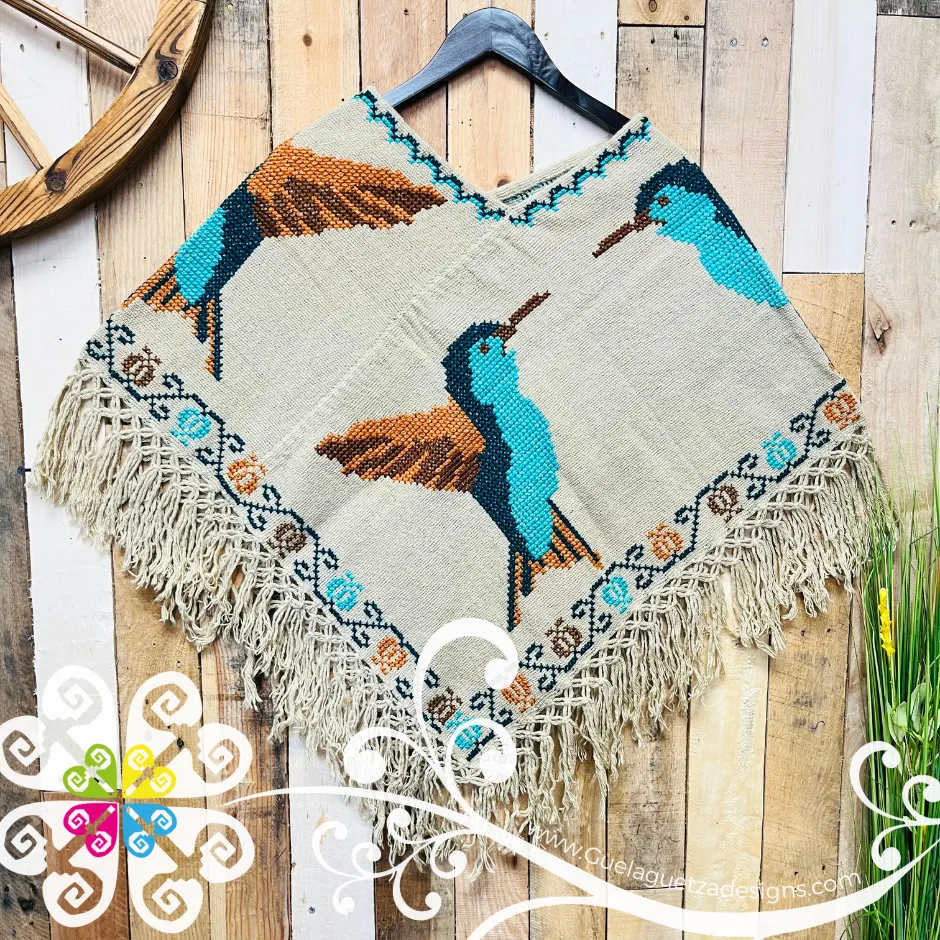 Hummingbird Design Embroider Poncho - Mañanita