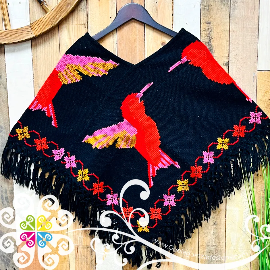 Hummingbird Design Embroider Poncho - Mañanita