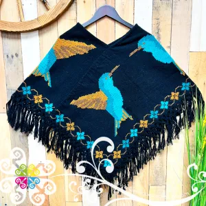 Hummingbird Design Embroider Poncho - Mañanita