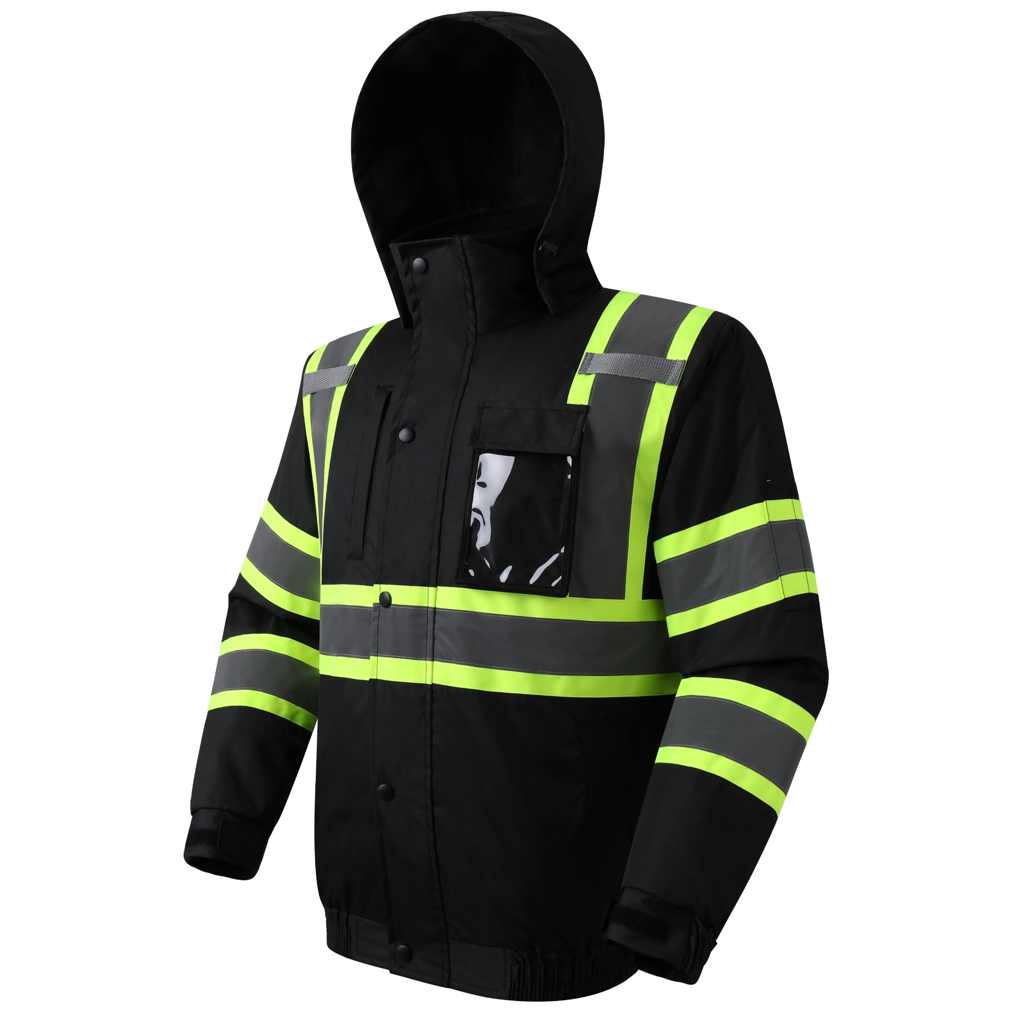 JKSafety 10 Pockets Winter Hi-Vis Reflective Safety Bomber Jacket, Standing Fleece Collar (JK116)