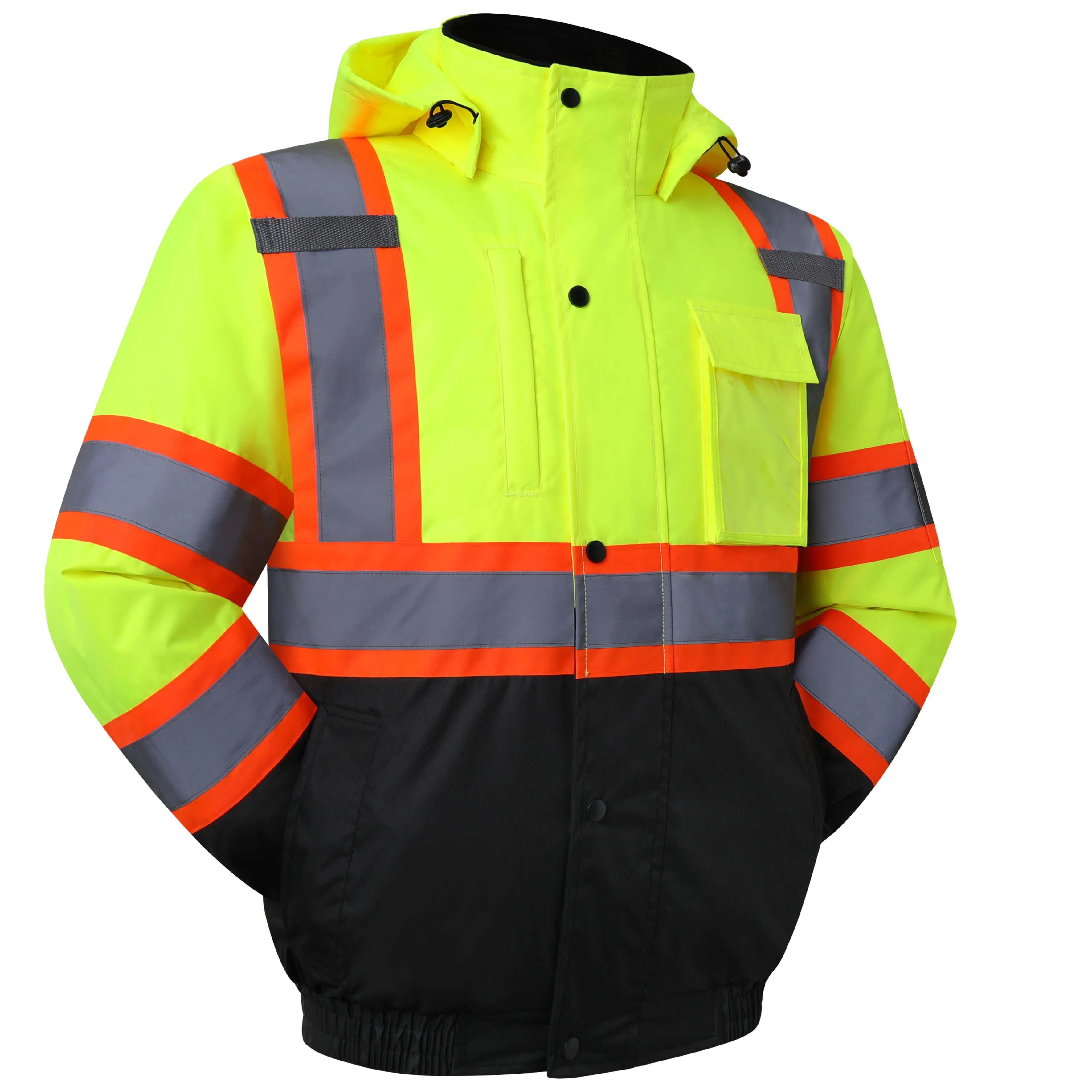 JKSafety 10 Pockets Winter Hi-Vis Reflective Safety Bomber Jacket, Standing Fleece Collar (JK116)