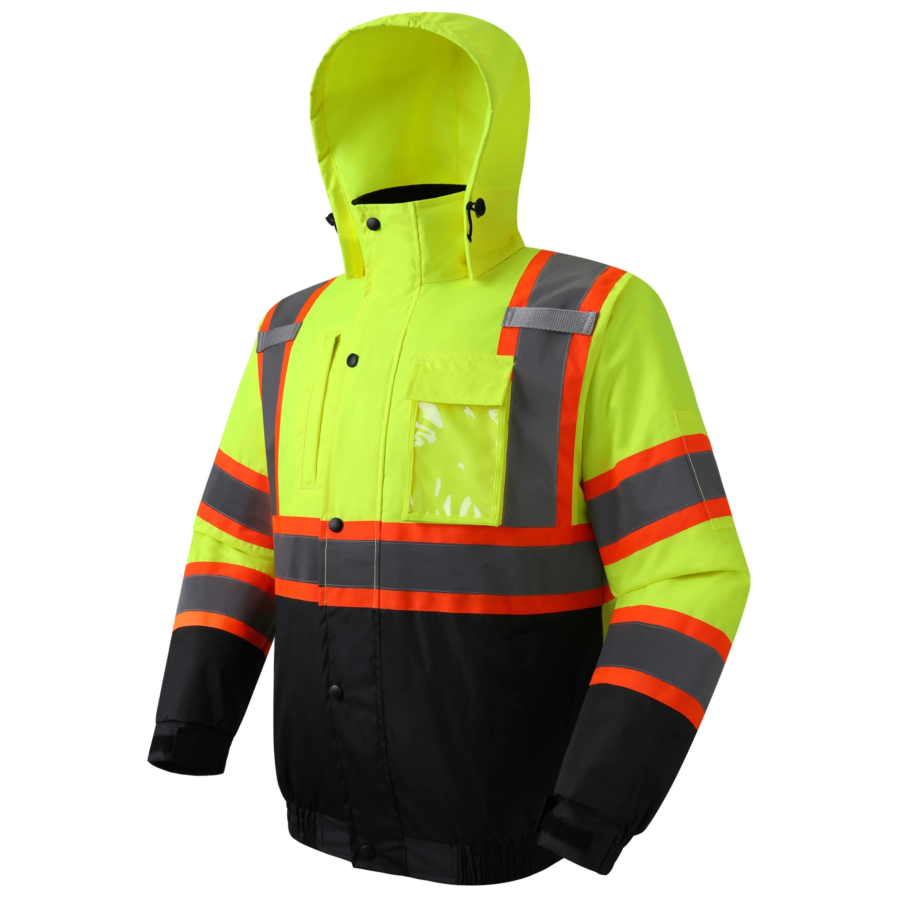 JKSafety 10 Pockets Winter Hi-Vis Reflective Safety Bomber Jacket, Standing Fleece Collar (JK116)