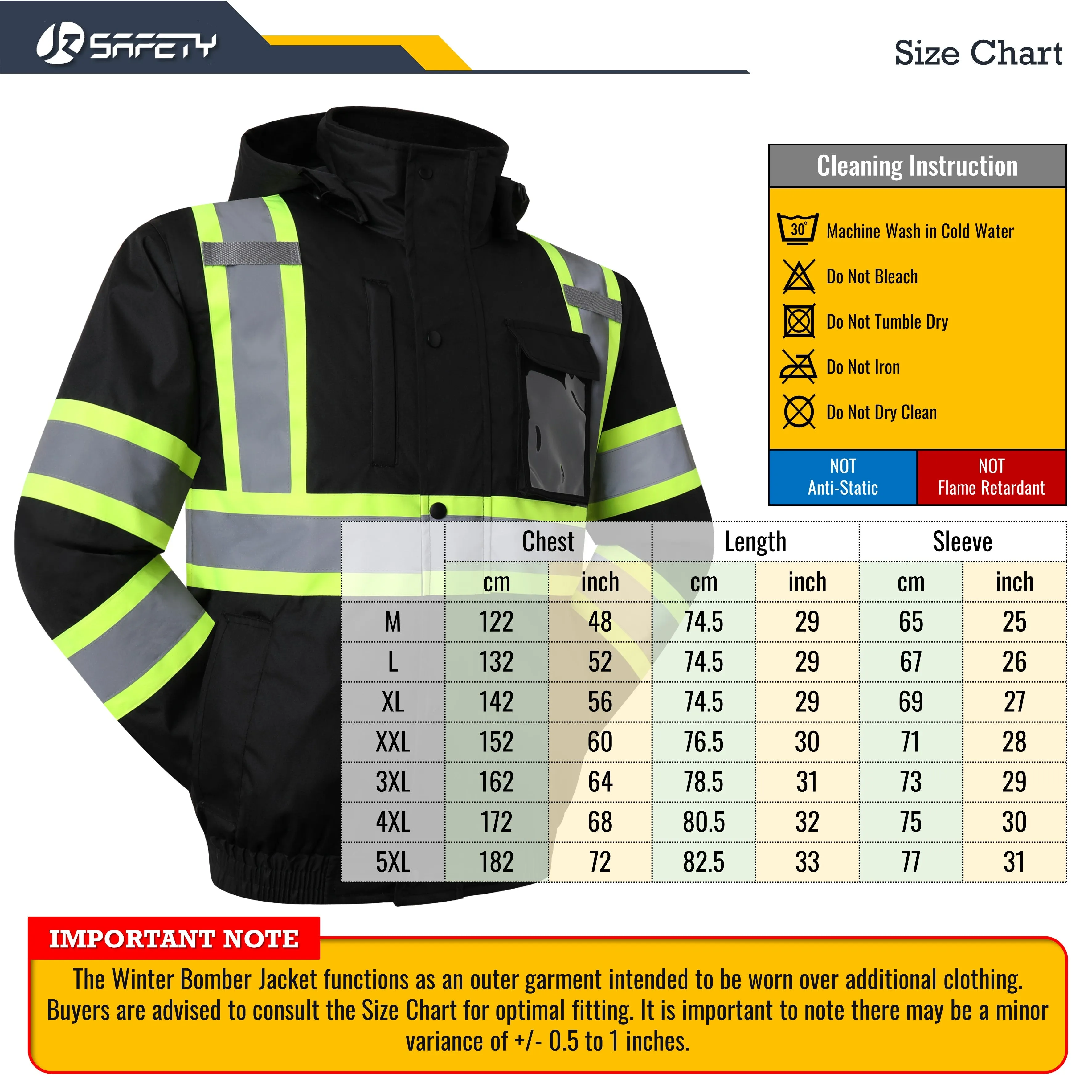 JKSafety 10 Pockets Winter Hi-Vis Reflective Safety Bomber Jacket, Standing Fleece Collar (JK116)