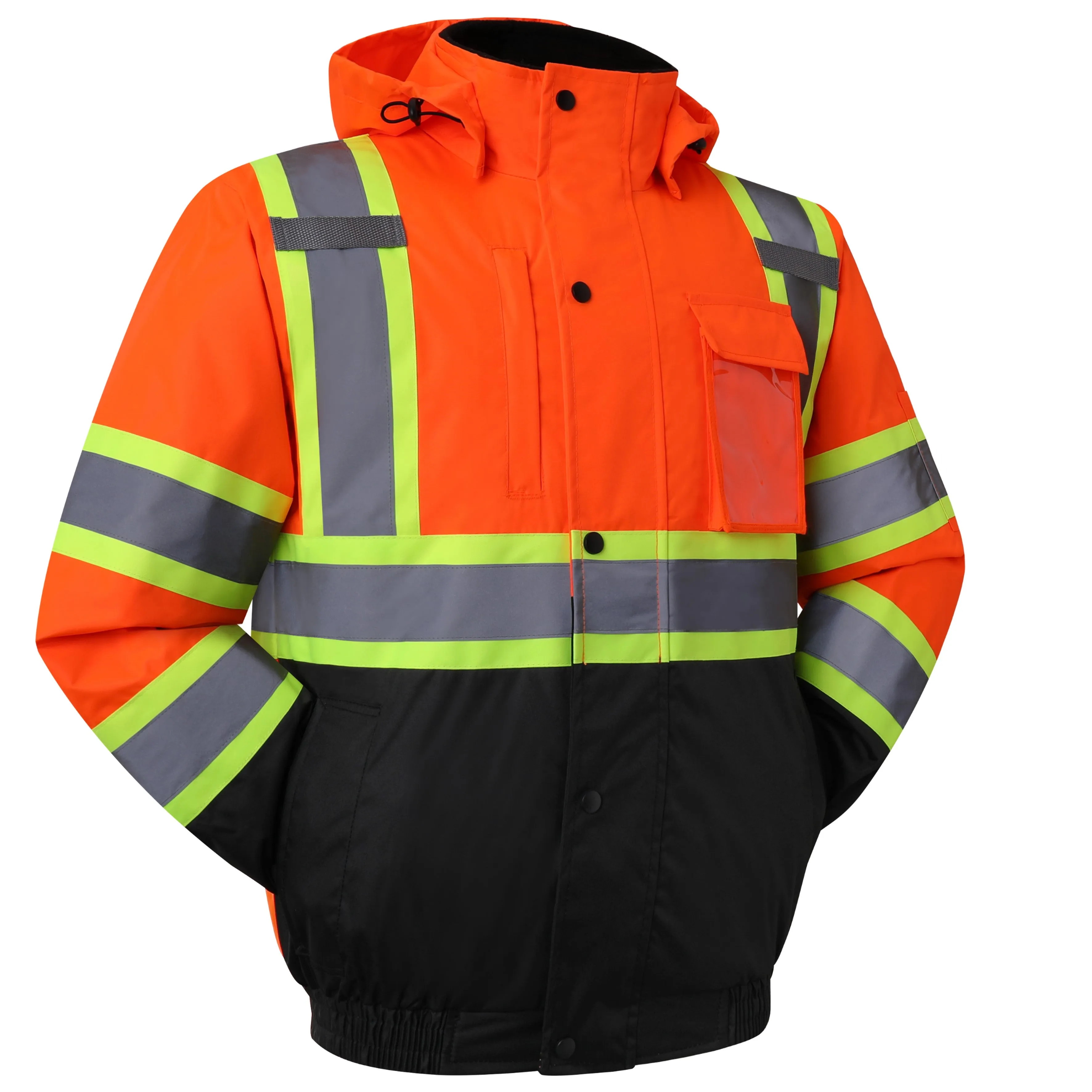 JKSafety 10 Pockets Winter Hi-Vis Reflective Safety Bomber Jacket, Standing Fleece Collar (JK116)