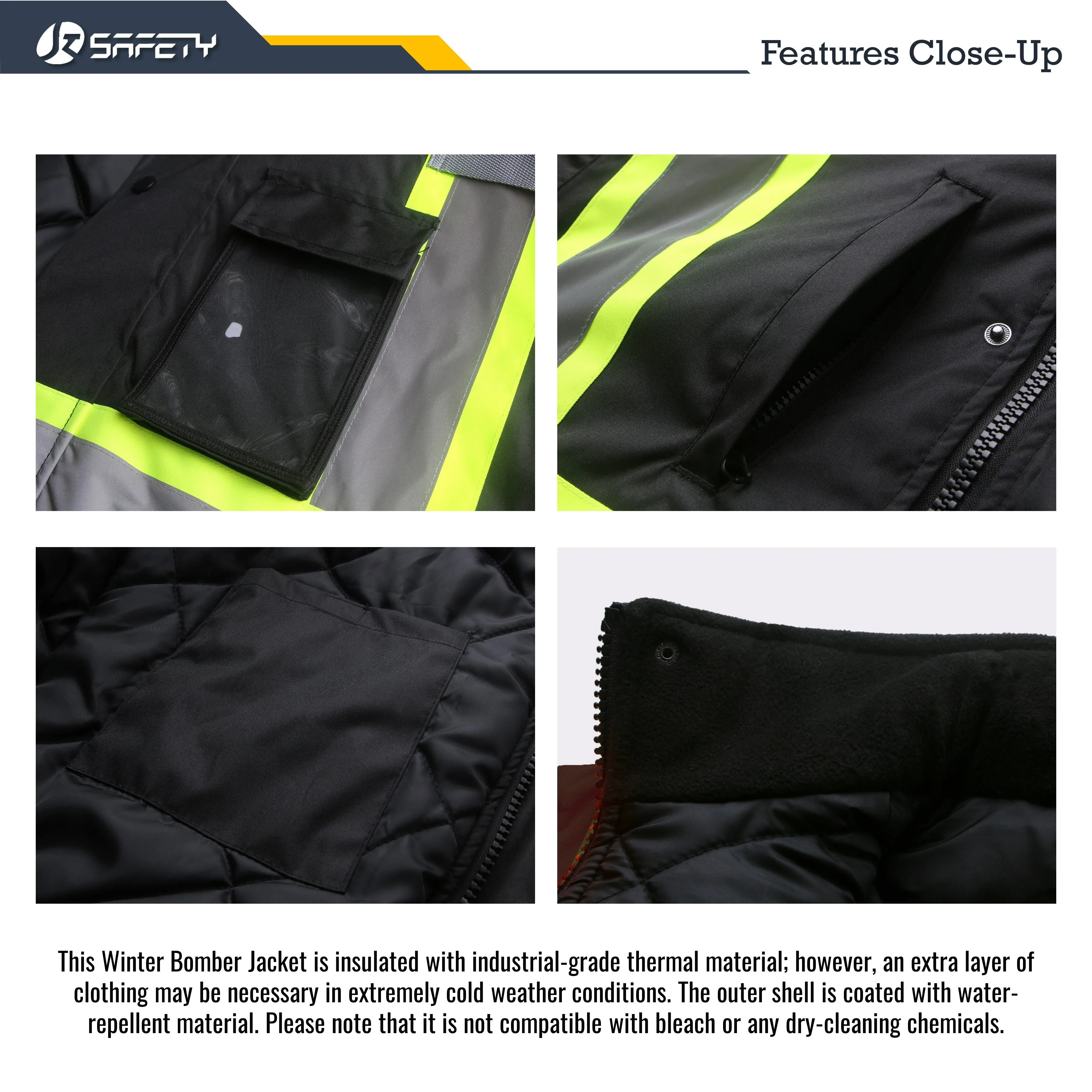 JKSafety 10 Pockets Winter Hi-Vis Reflective Safety Bomber Jacket, Standing Fleece Collar (JK116)