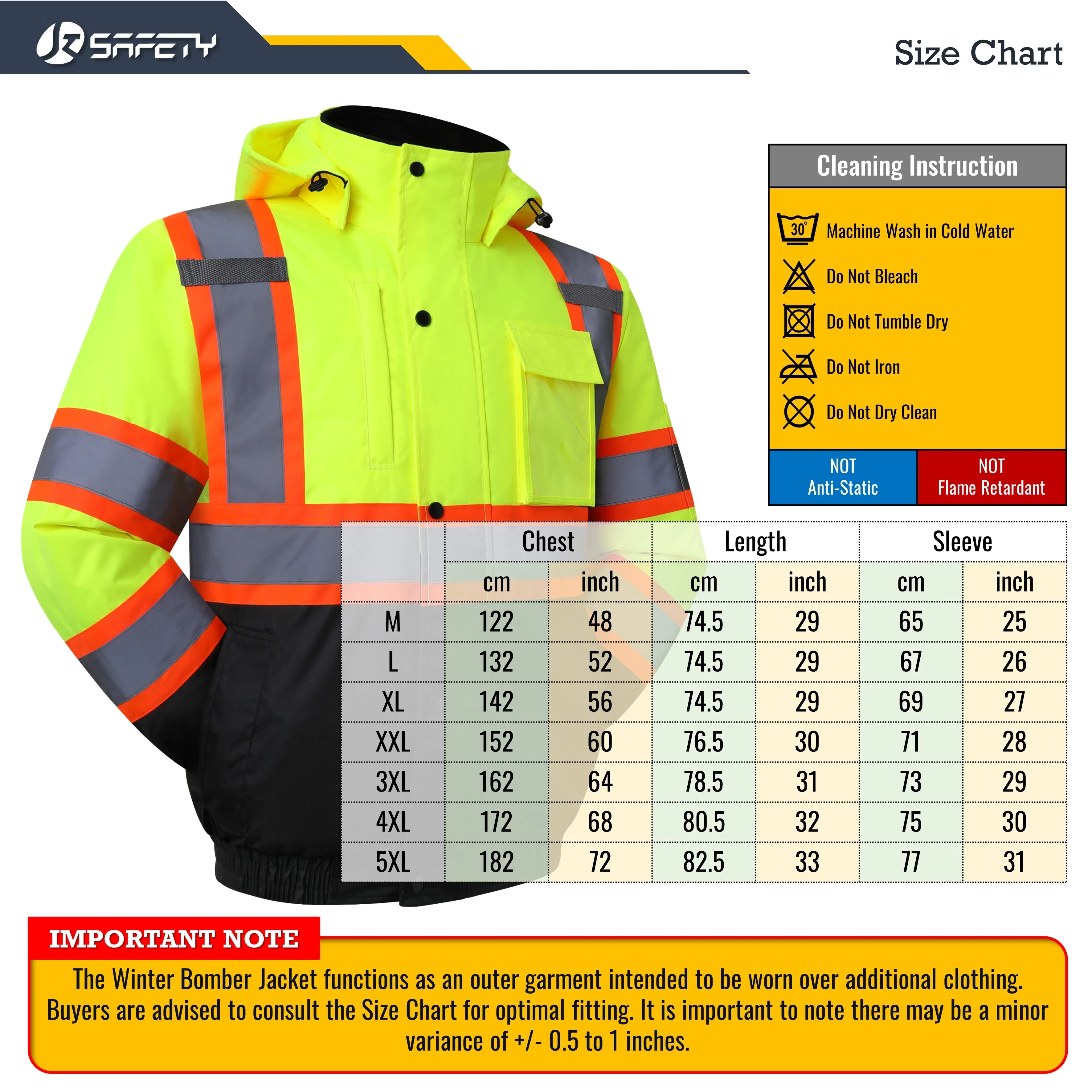 JKSafety 10 Pockets Winter Hi-Vis Reflective Safety Bomber Jacket, Standing Fleece Collar (JK116)