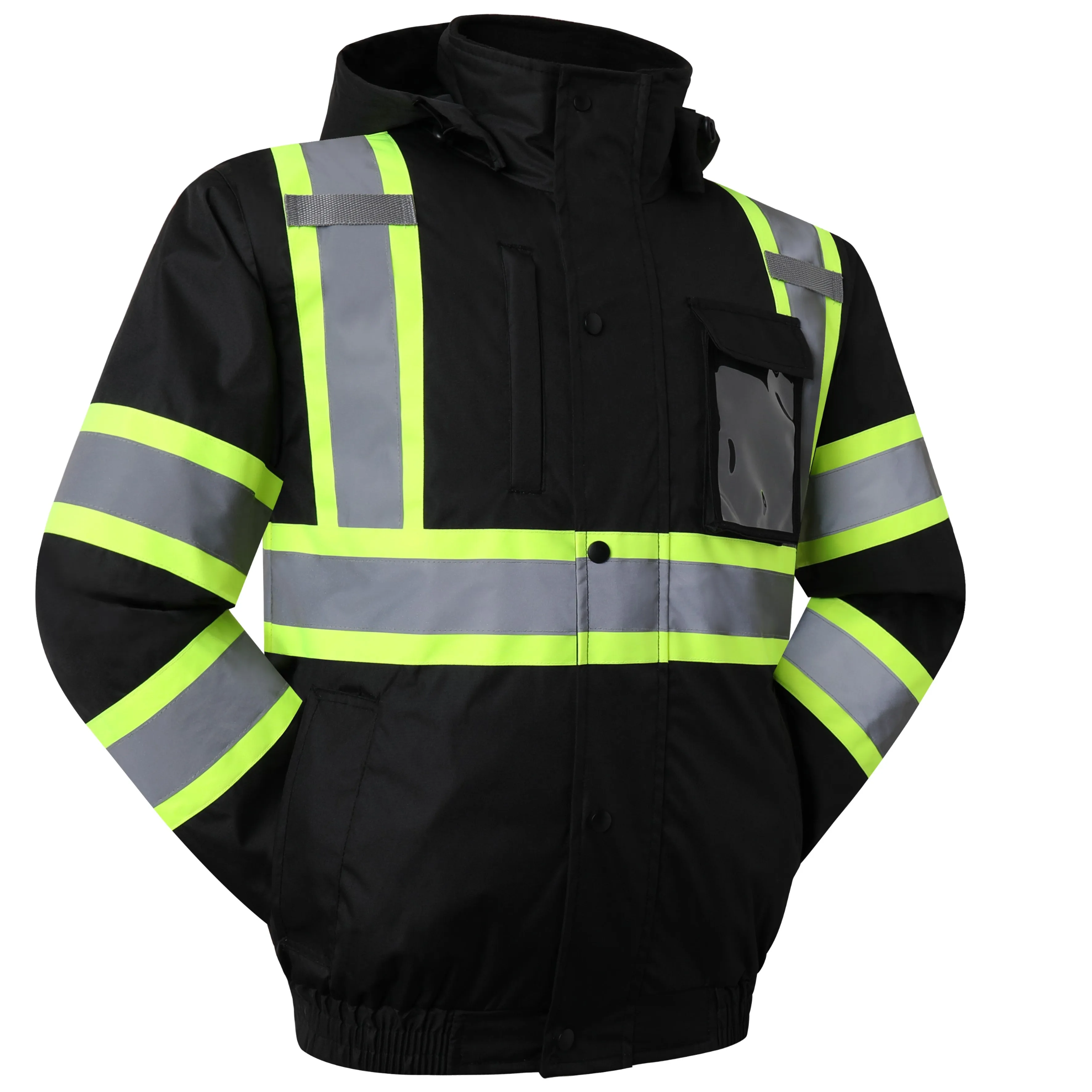 JKSafety 10 Pockets Winter Hi-Vis Reflective Safety Bomber Jacket, Standing Fleece Collar (JK116)