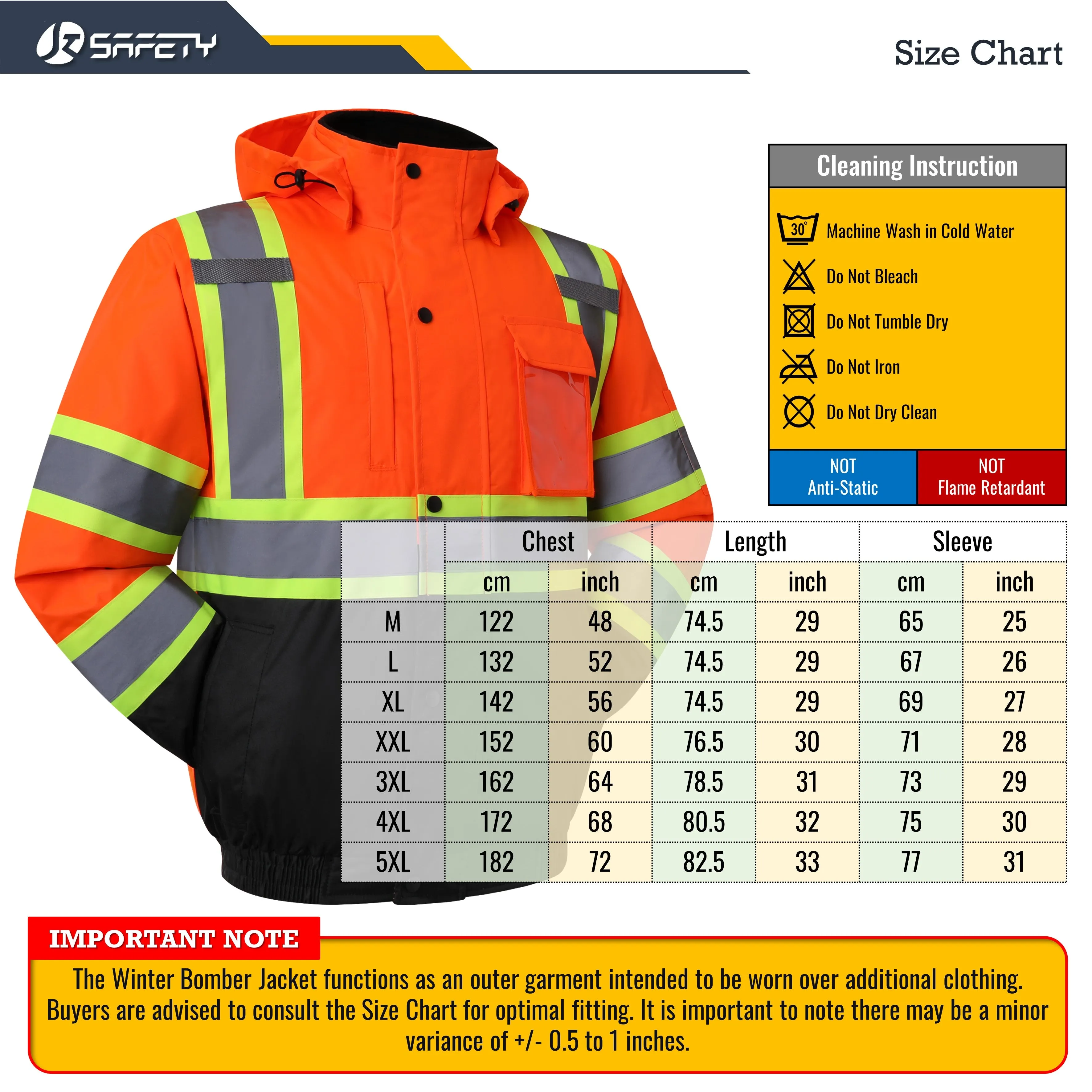 JKSafety 10 Pockets Winter Hi-Vis Reflective Safety Bomber Jacket, Standing Fleece Collar (JK116)