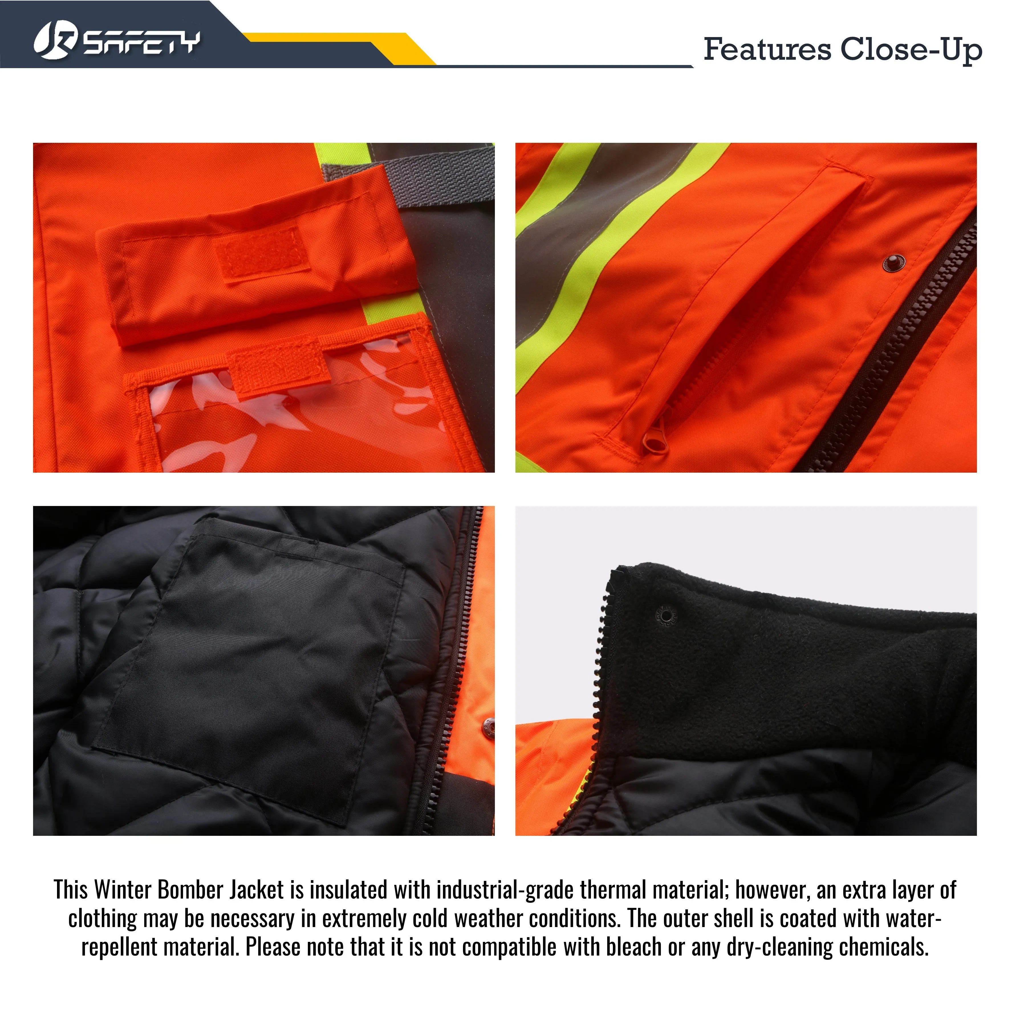 JKSafety 10 Pockets Winter Hi-Vis Reflective Safety Bomber Jacket, Standing Fleece Collar (JK116)