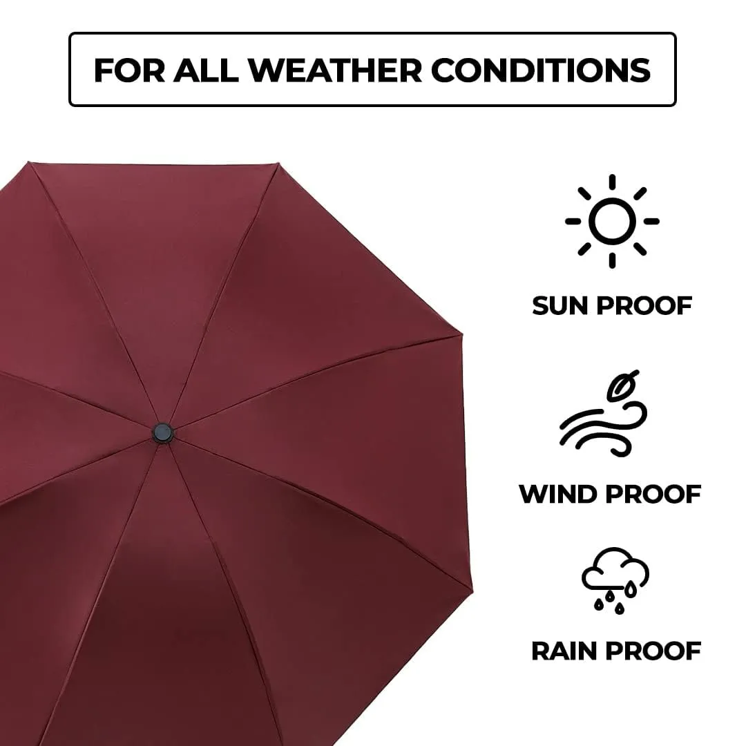 Kuber Industries Pack of 3 Umbrella for Men and Women | Manual Windproof Umbrellas for Rain | Compact Travel Umbrella For Women | Umbrella For Sun Protection | Red