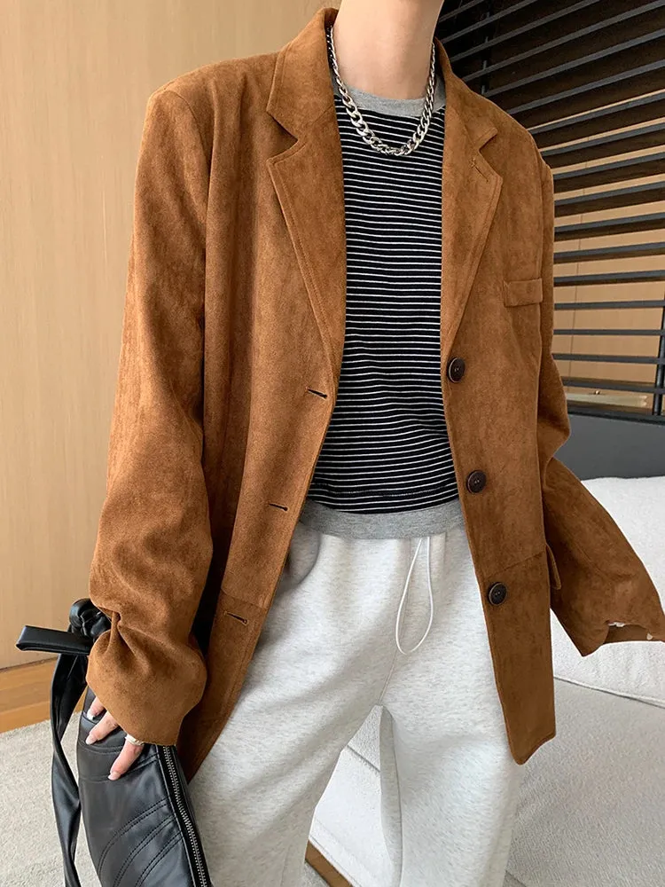 [LANMREM] Vintage Blazers for Women Notched Single Breasted Long Sleeve Office Lady Loose Jackets 2024 Autumn New 26D9821