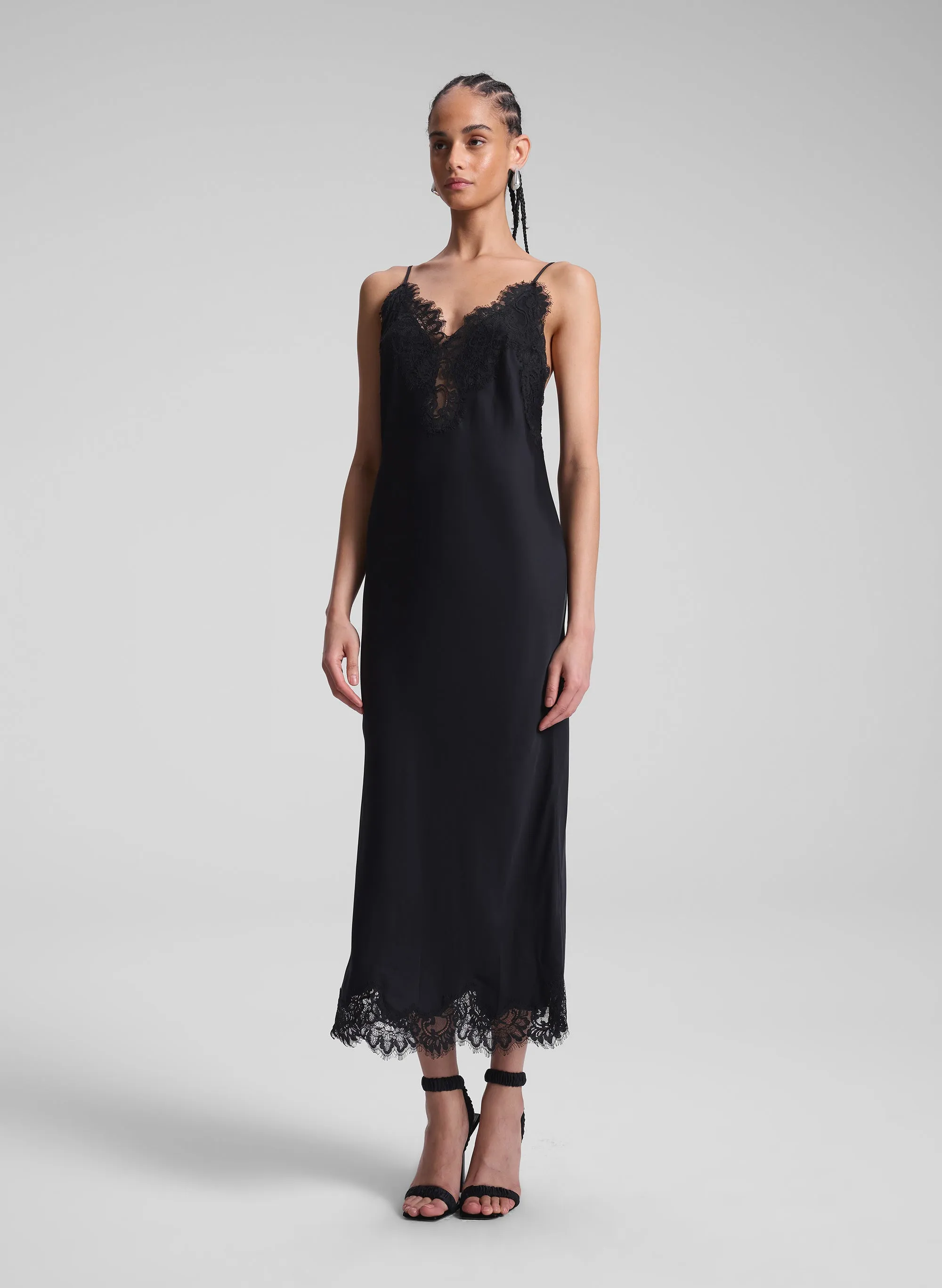 Lennon Satin and Lace Midi Dress