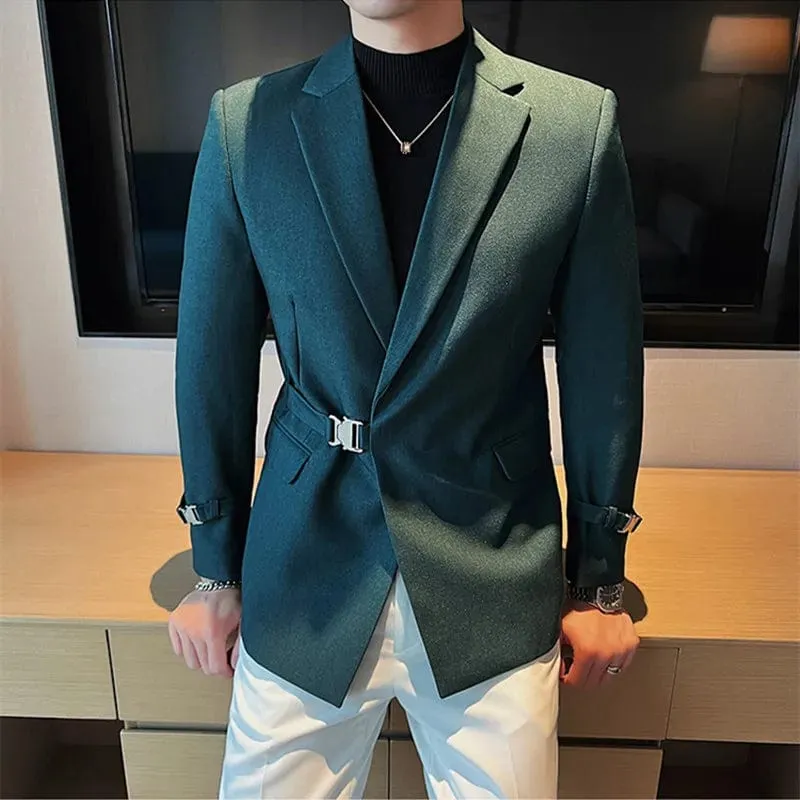 Luxury British Style Men's High-Quality Business Tuxedo Jacket - Slim Fit Buckle Suit Coat for Men