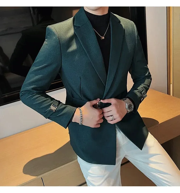 Luxury British Style Men's High-Quality Business Tuxedo Jacket - Slim Fit Buckle Suit Coat for Men