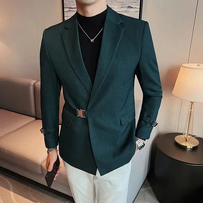 Luxury British Style Men's High-Quality Business Tuxedo Jacket - Slim Fit Buckle Suit Coat for Men