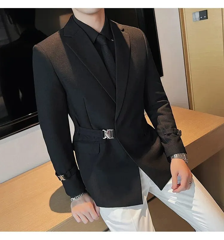 Luxury British Style Men's High-Quality Business Tuxedo Jacket - Slim Fit Buckle Suit Coat for Men