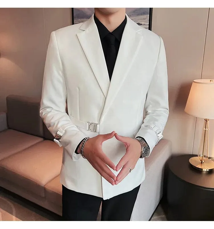 Luxury British Style Men's High-Quality Business Tuxedo Jacket - Slim Fit Buckle Suit Coat for Men