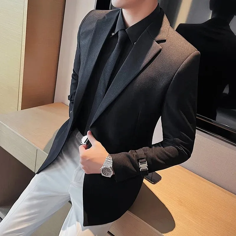 Luxury British Style Men's High-Quality Business Tuxedo Jacket - Slim Fit Buckle Suit Coat for Men