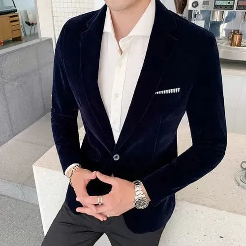 Men's New Slim Velvet Blazer English Style jacket