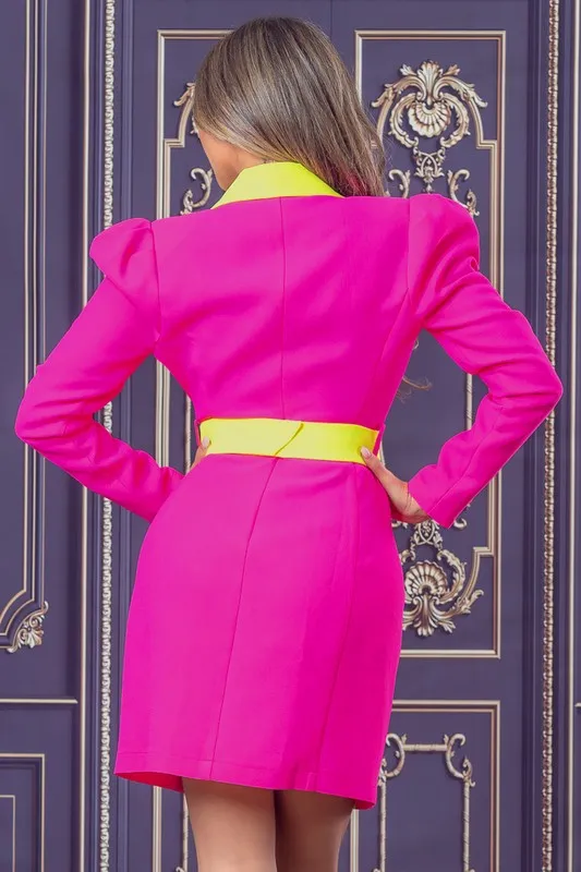 Neon Pink Belted Blazer Mini Dress