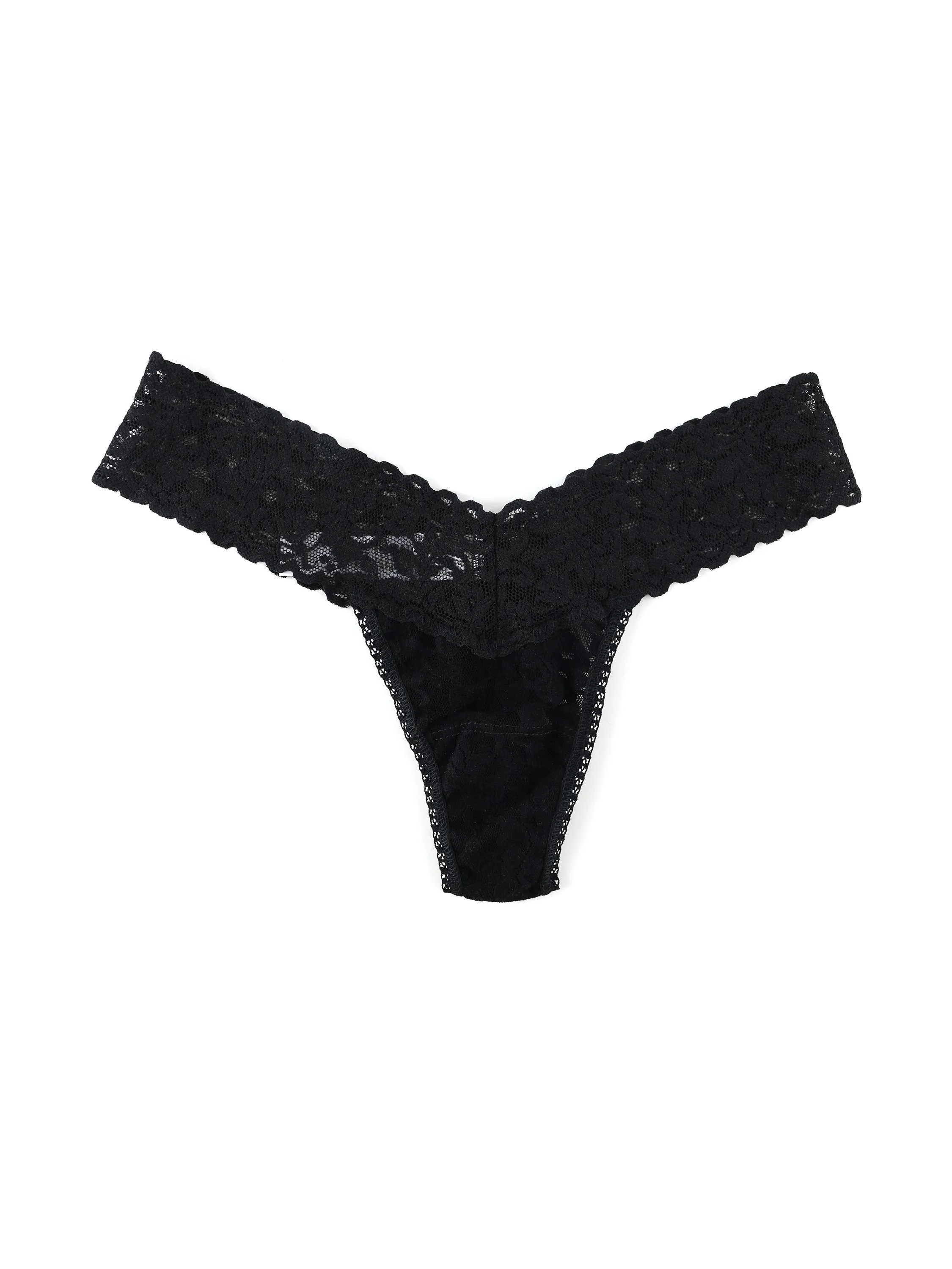 Petite Size Signature Lace Low Rise Thong Black