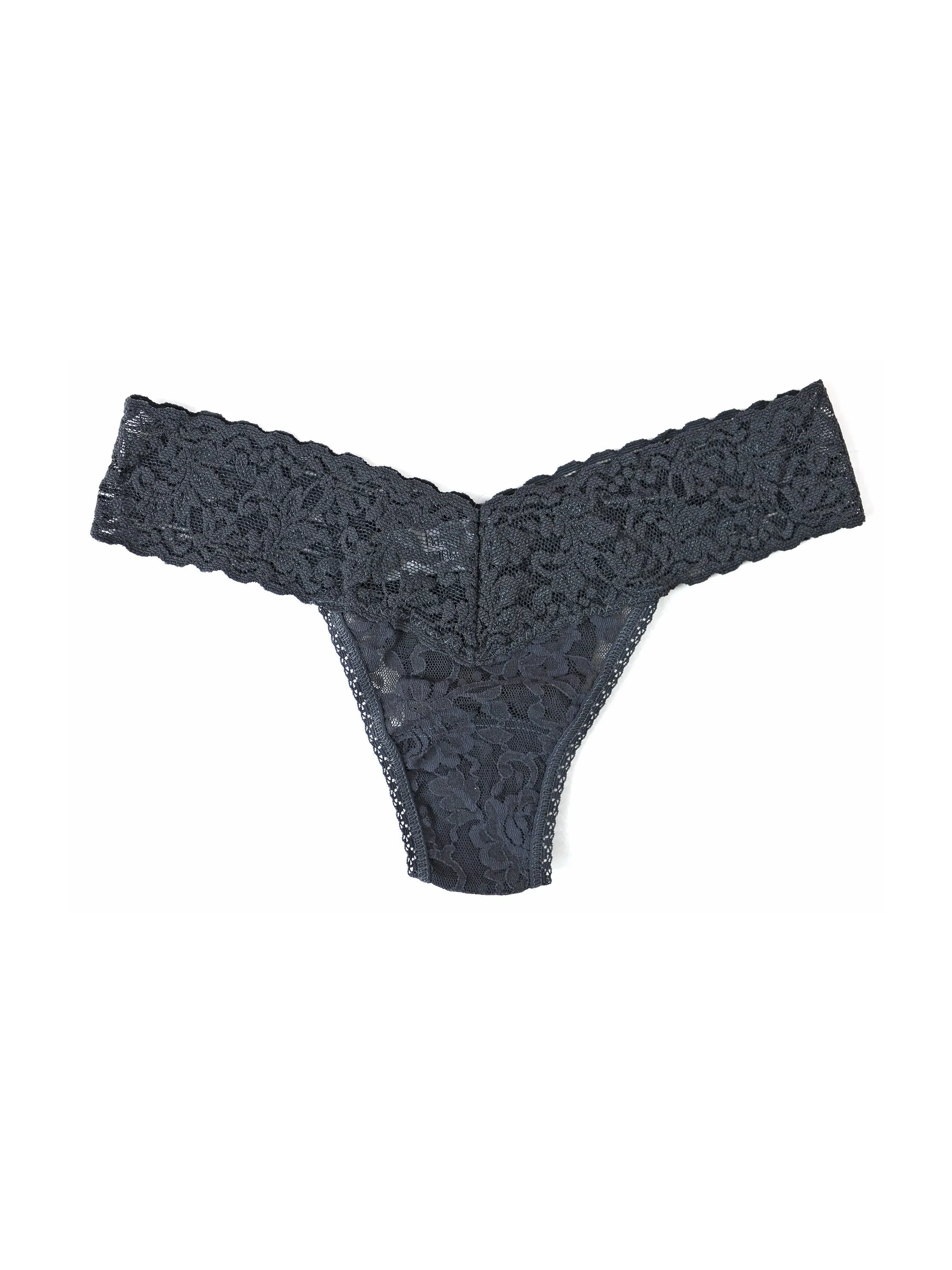 Petite Size Signature Lace Low Rise Thong Granite Grey