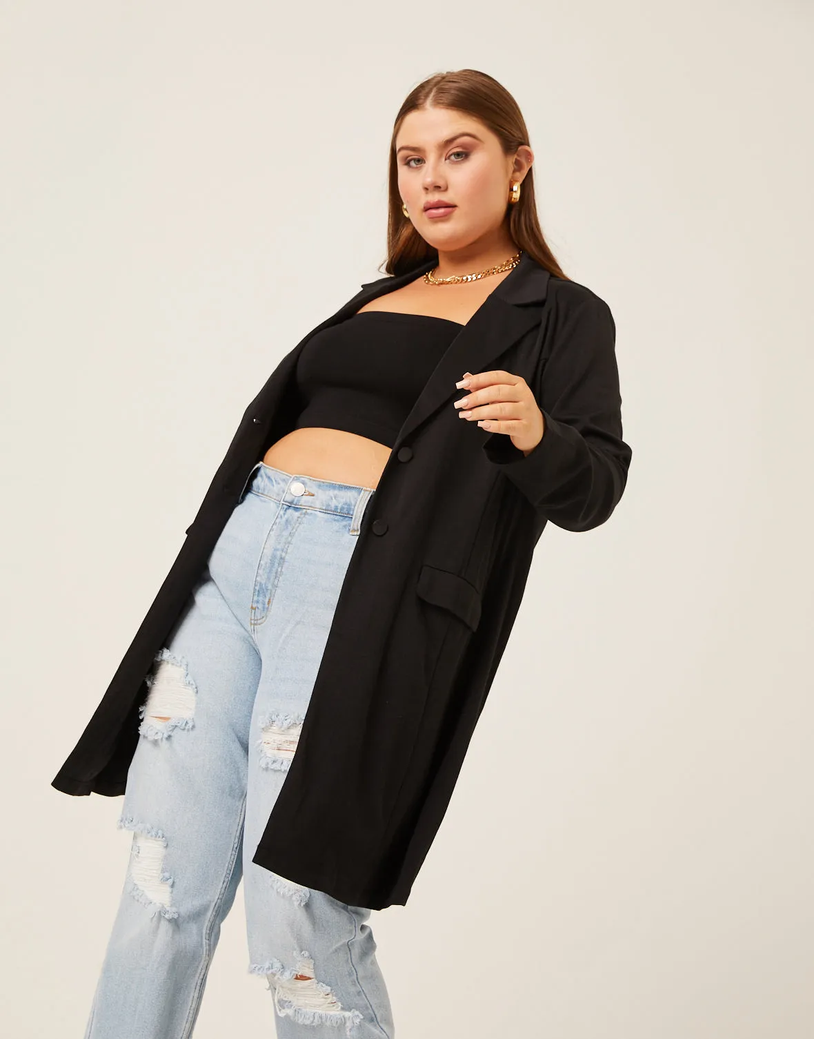 Plus Size Longline Knit Blazer