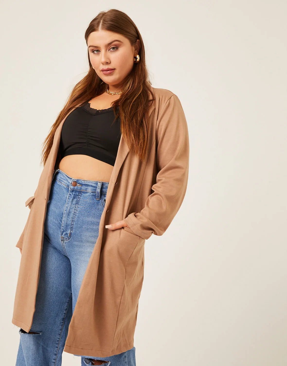 Plus Size Longline Knit Blazer