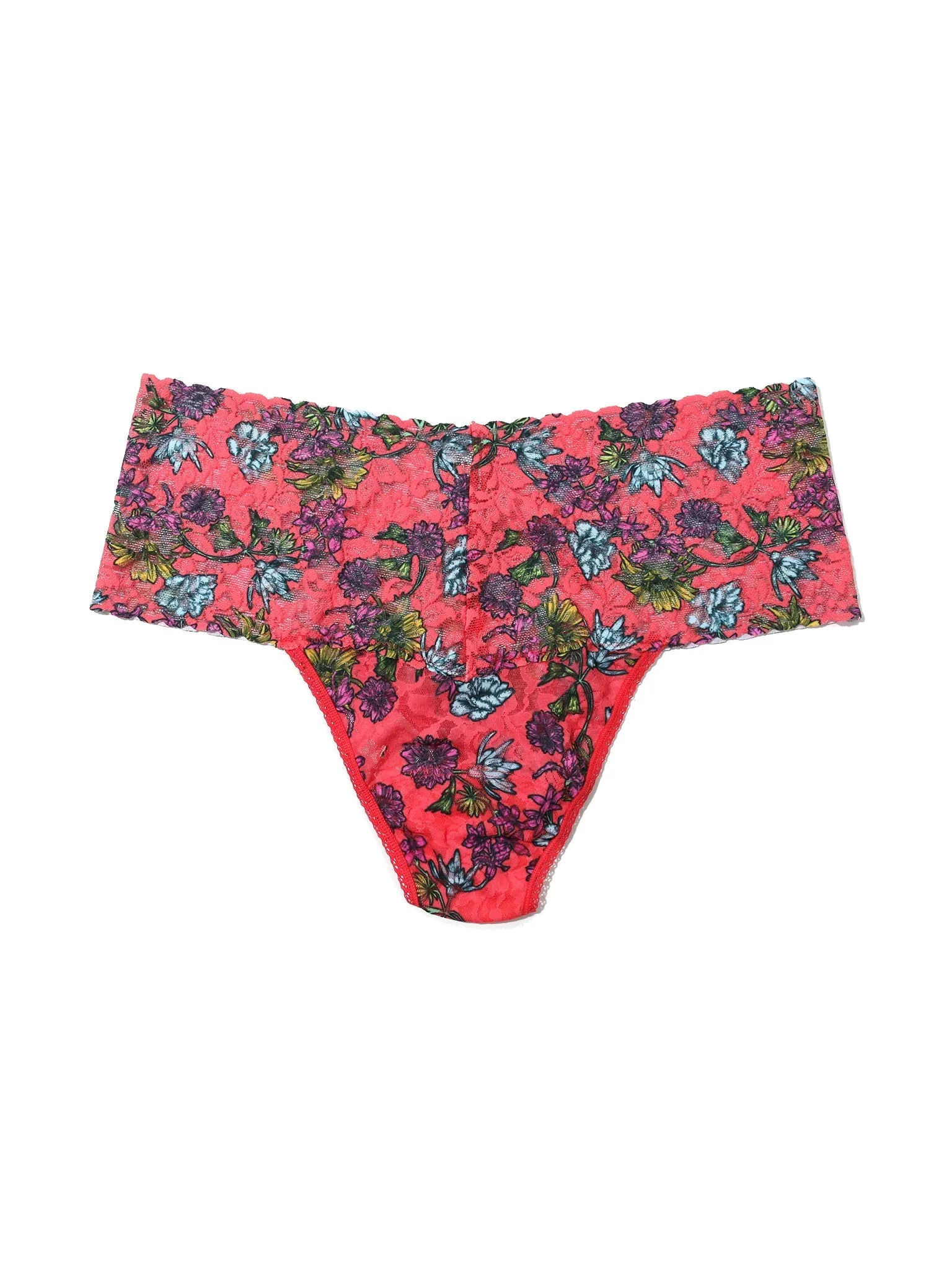 Plus Size Printed Retro Lace Thong Wonderland Blooms Sale