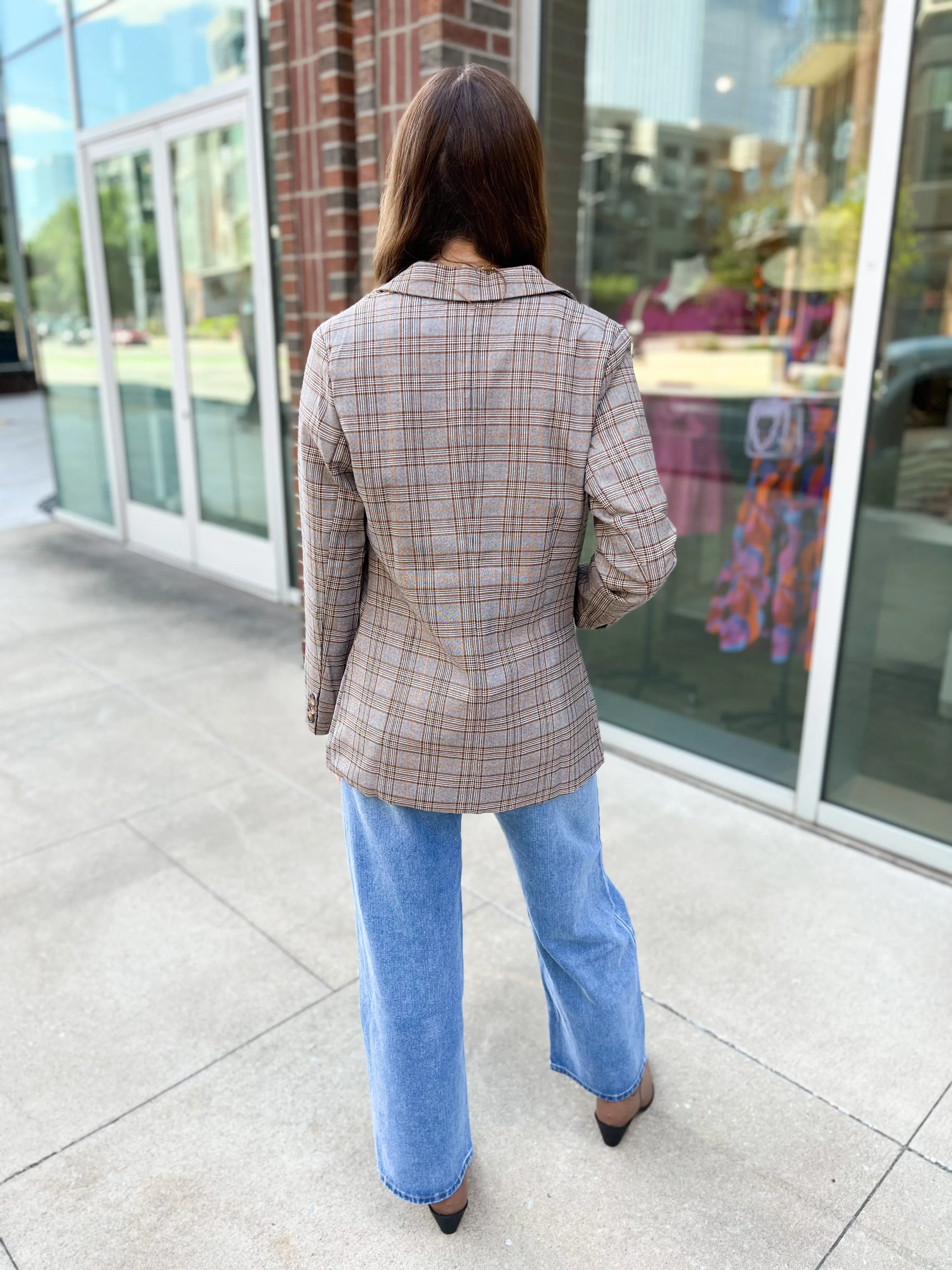 Preptastic Brown and Orange Plaid Blazer