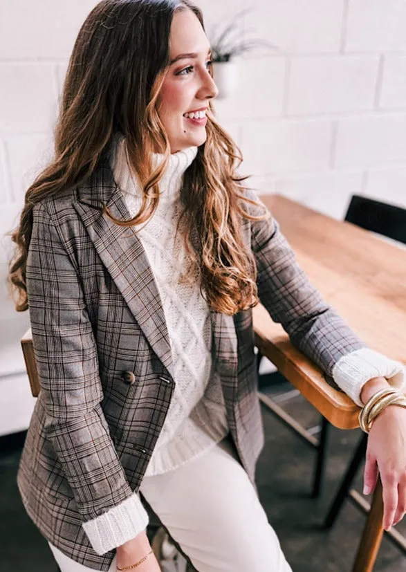 Preptastic Brown and Orange Plaid Blazer