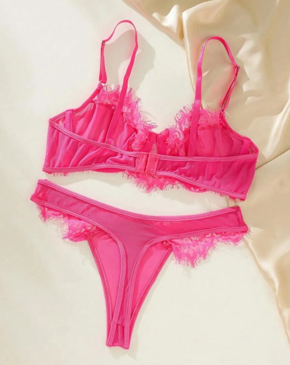 Sexy Lingerie Pink Silk Set