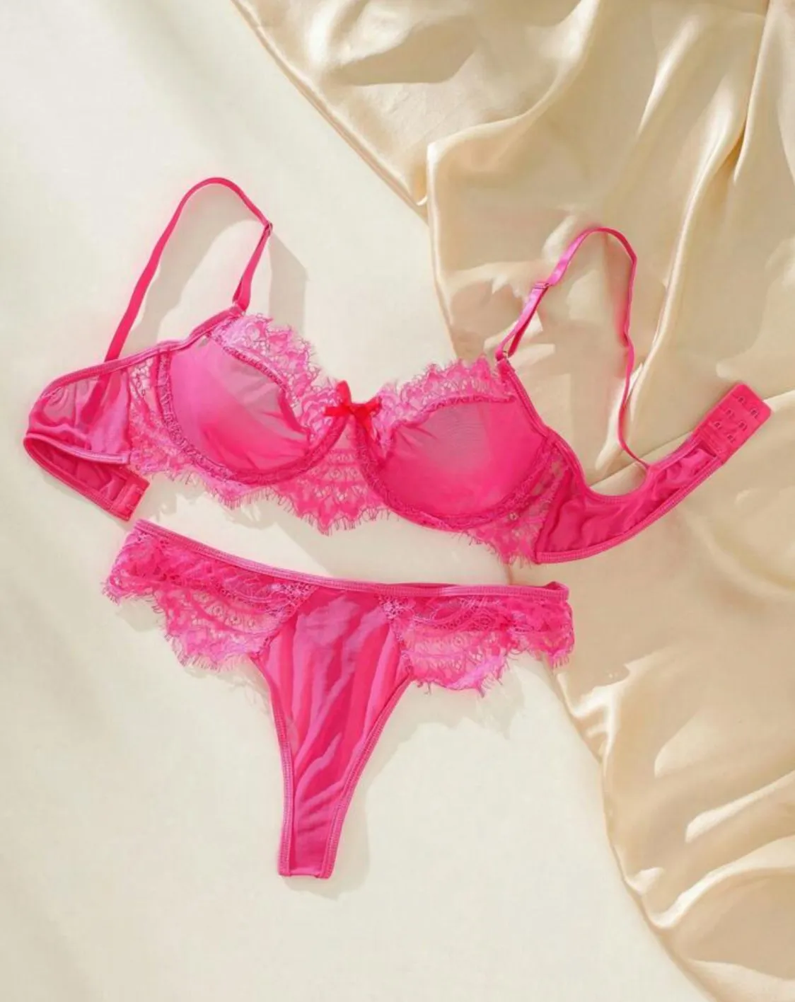 Sexy Lingerie Pink Silk Set